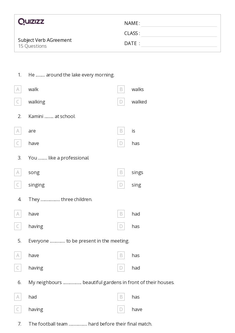 50+ SubjectVerb Agreement worksheets for 4th Grade on Quizizz Free
