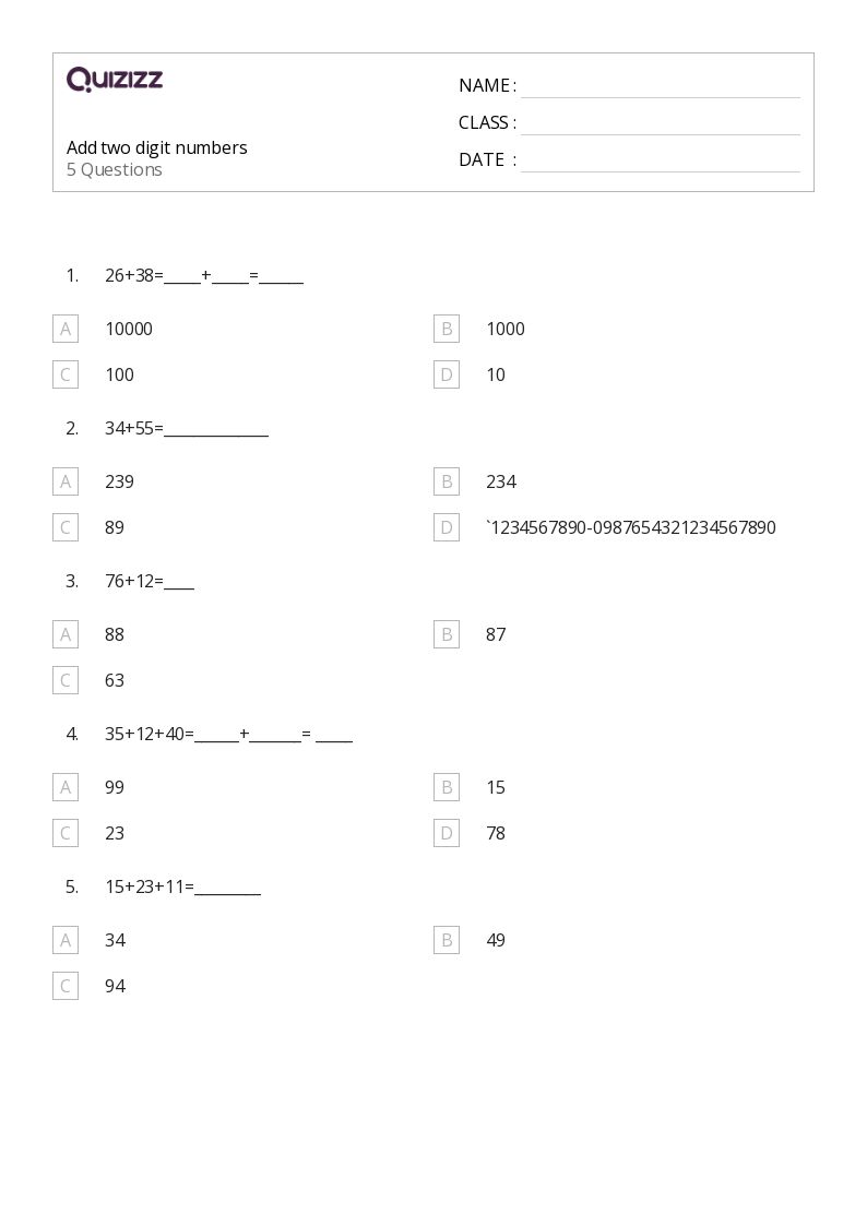50+ TwoDigit Numbers worksheets for 1st Class on Quizizz Free & Printable