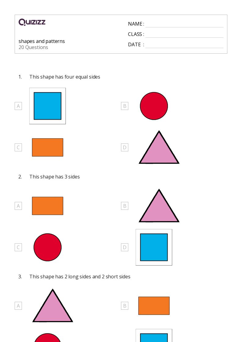 50+ Shape Patterns worksheets for 1st Class on Quizizz | Free & Printable