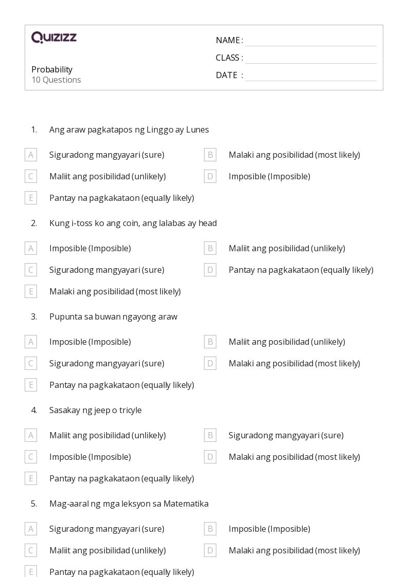 50+ Probability worksheets for 3rd Class on Quizizz Free & Printable