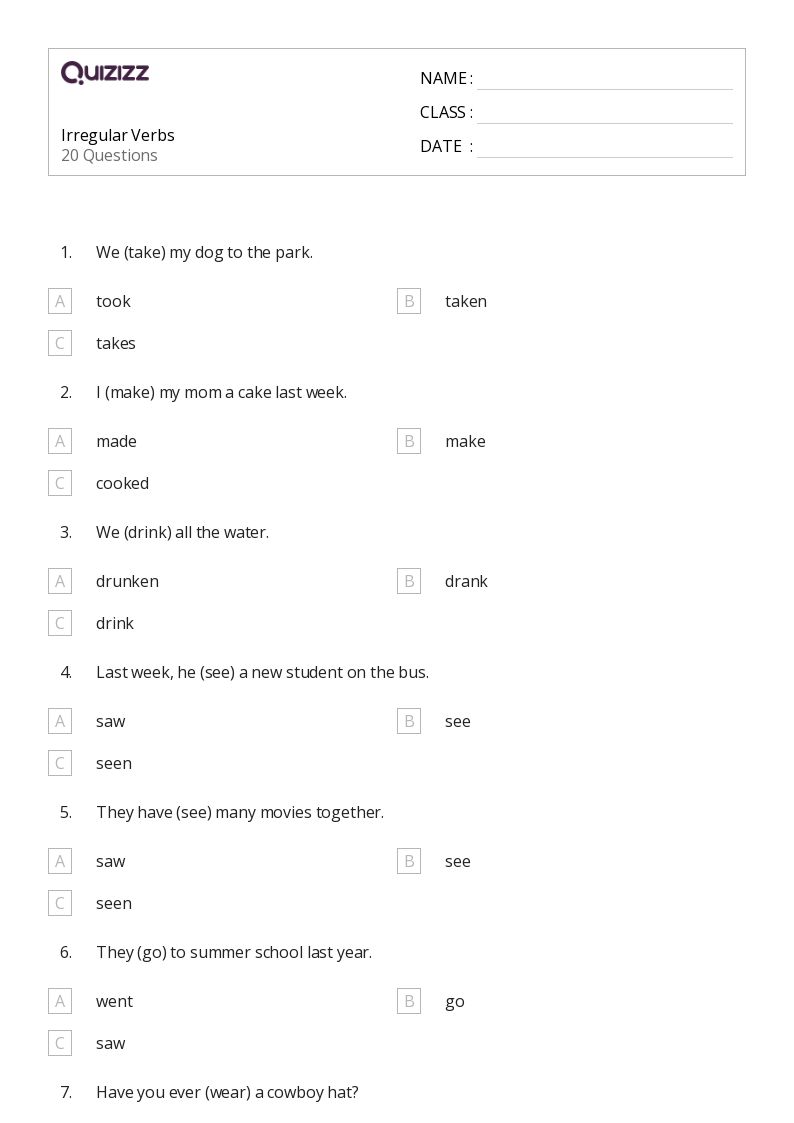 50+ Irregular Verbs worksheets for 2nd Grade on Quizizz Free & Printable