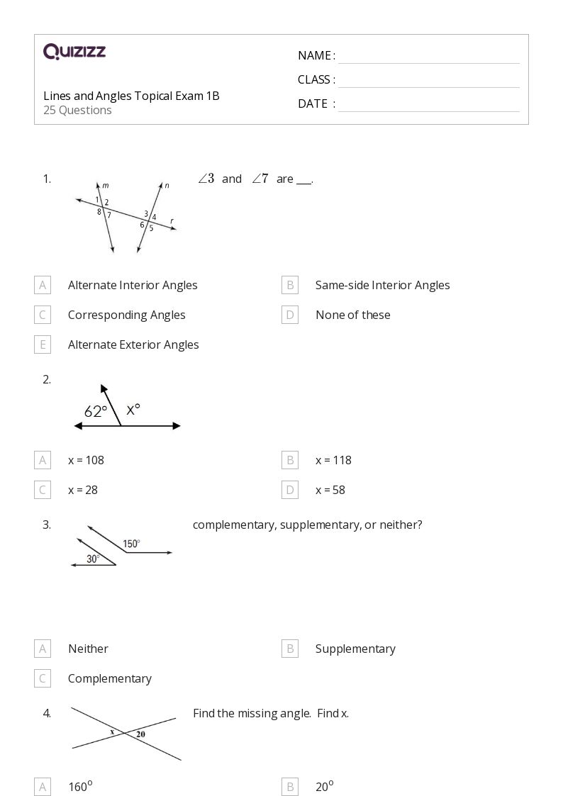 50+ Angles worksheets for 5th Class on Quizizz Free & Printable