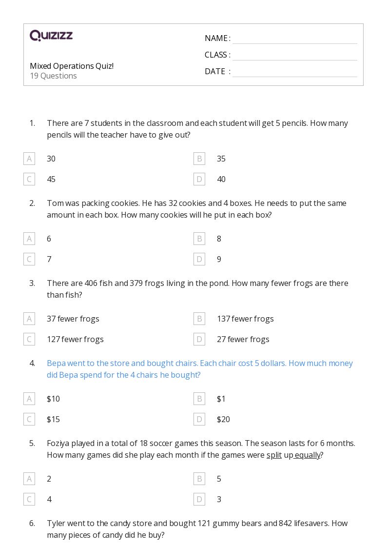 50+ Mixed Operations worksheets for 5th Grade on Quizizz Free & Printable