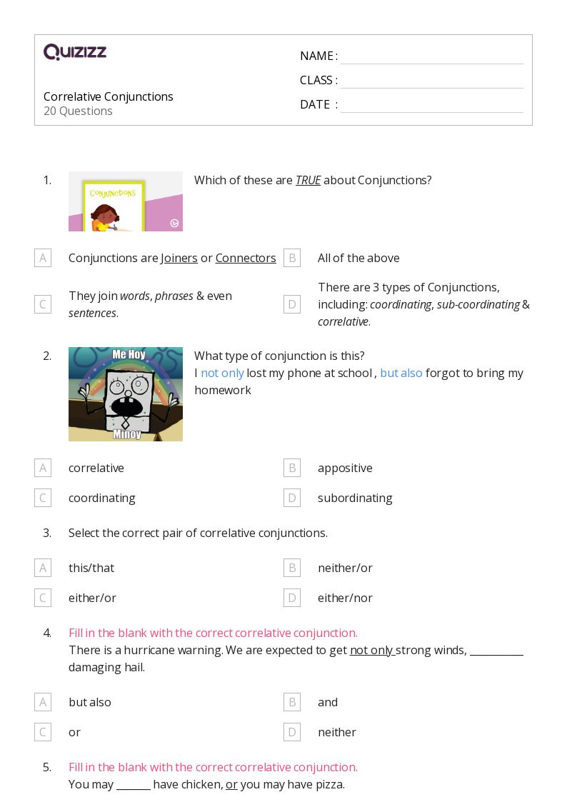 50+ Correlative Conjunctions worksheets for 7th Class on Quizizz Free & Printable