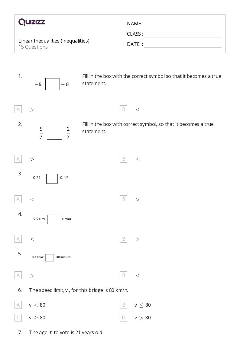 50+ Inequalities worksheets for 2nd Grade on Quizizz Free & Printable