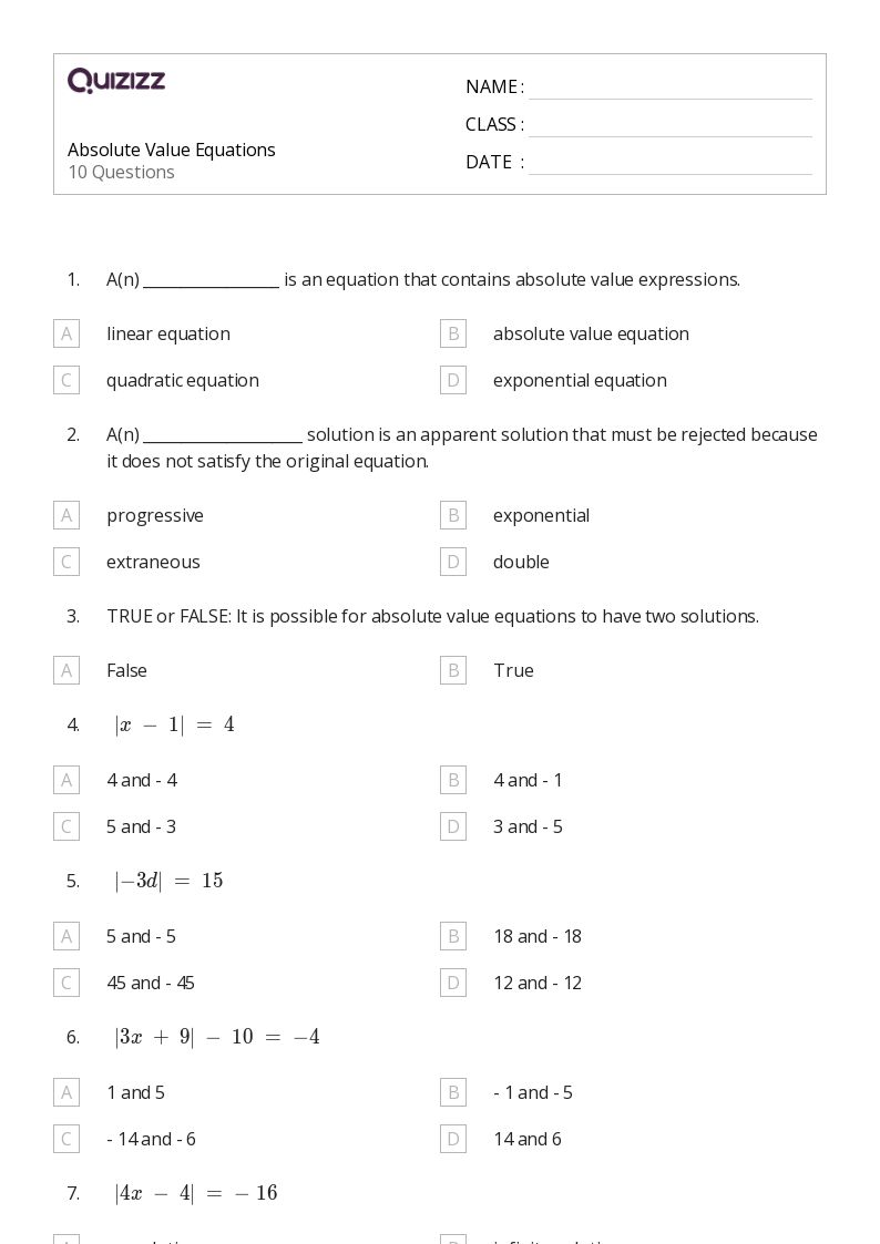 50+ absolute value equations functions and inequalities worksheets for