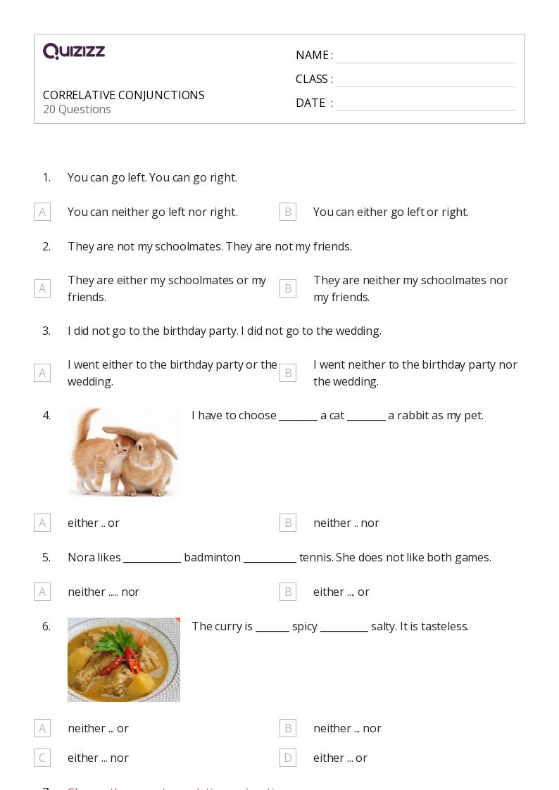 50+ Correlative Conjunctions worksheets for 6th Grade on Quizizz Free & Printable