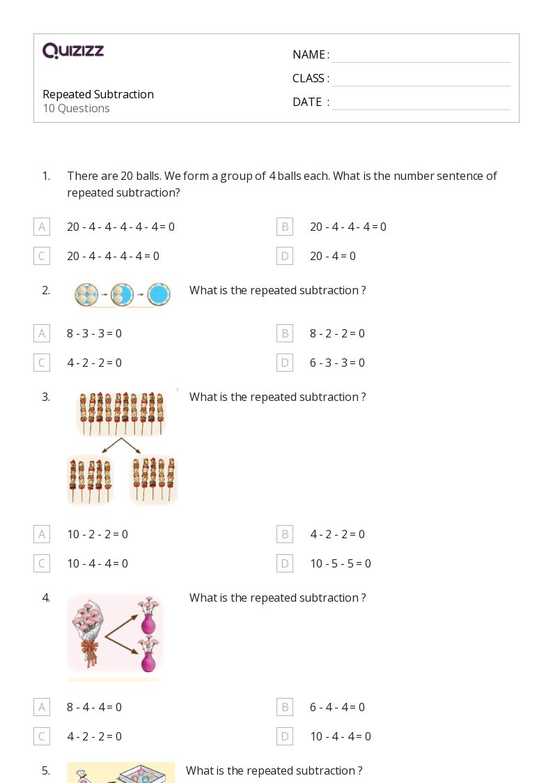 50+ Repeated Subtraction worksheets for 1st Class on Quizizz Free & Printable