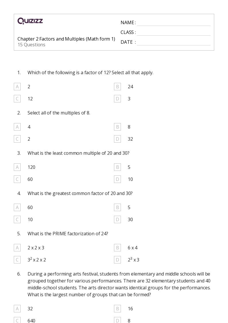 50+ Least Common Multiple worksheets for 1st Year on Quizizz Free