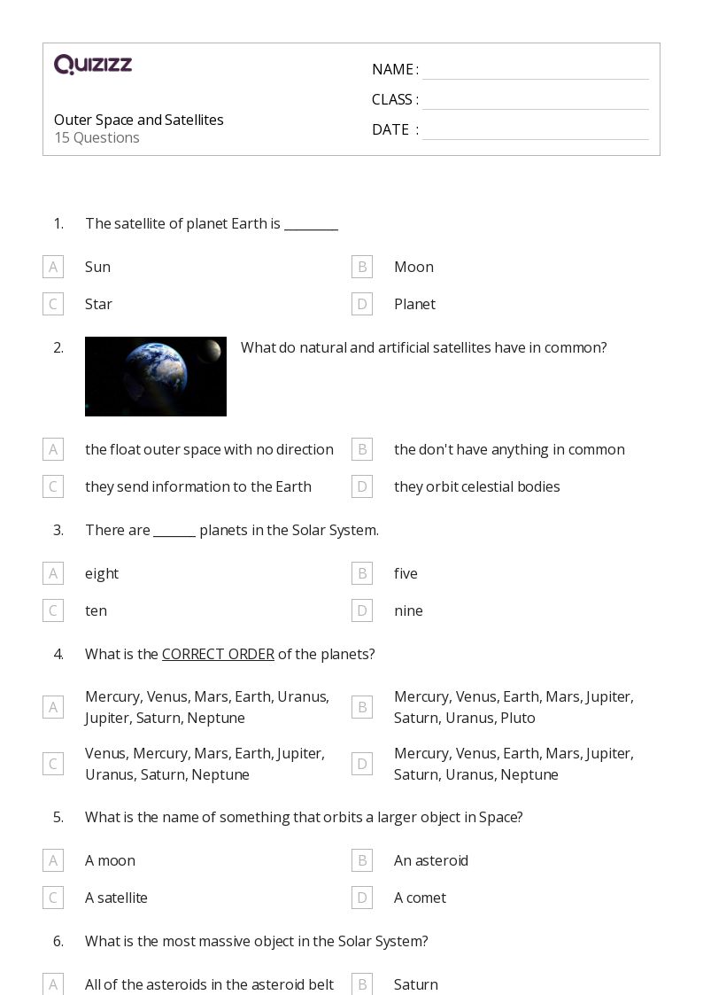 50+ Outer Space worksheets for 5th Class on Quizizz Free & Printable