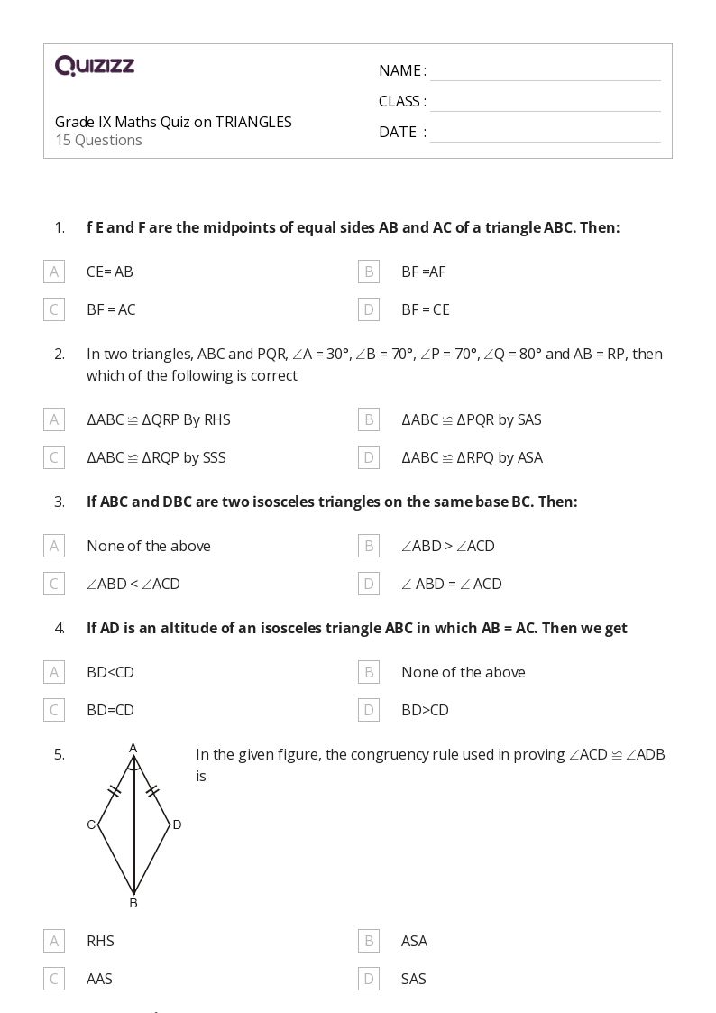 50+ congruency in isosceles and equilateral triangles worksheets on