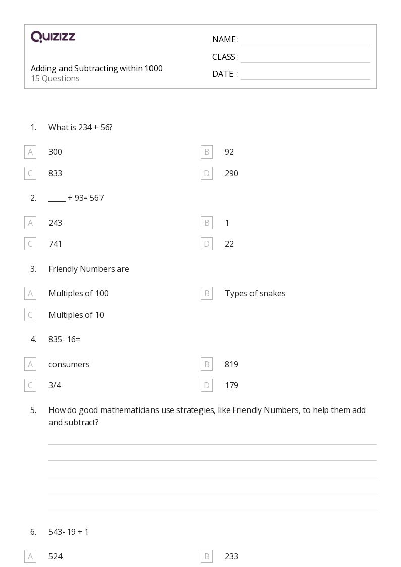 50+ Adding and Subtracting Mixed Numbers worksheets for 3rd Grade on Quizizz Free & Printable