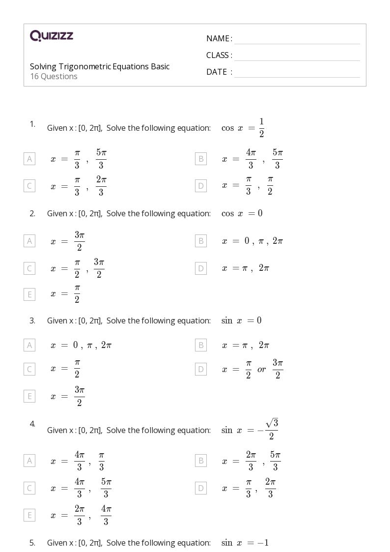 50+ trigonometric equations worksheets for 10th Year on Quizizz | Free