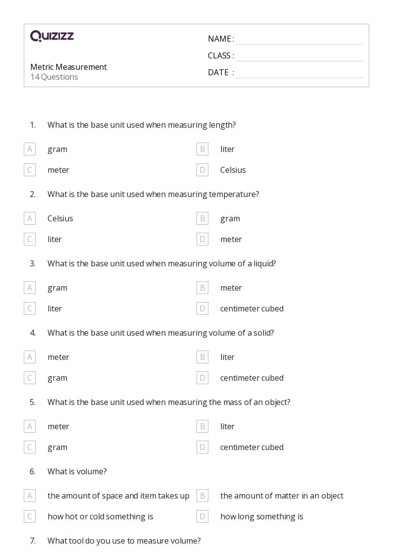 50+ Measurement worksheets for 7th Grade on Quizizz Free & Printable