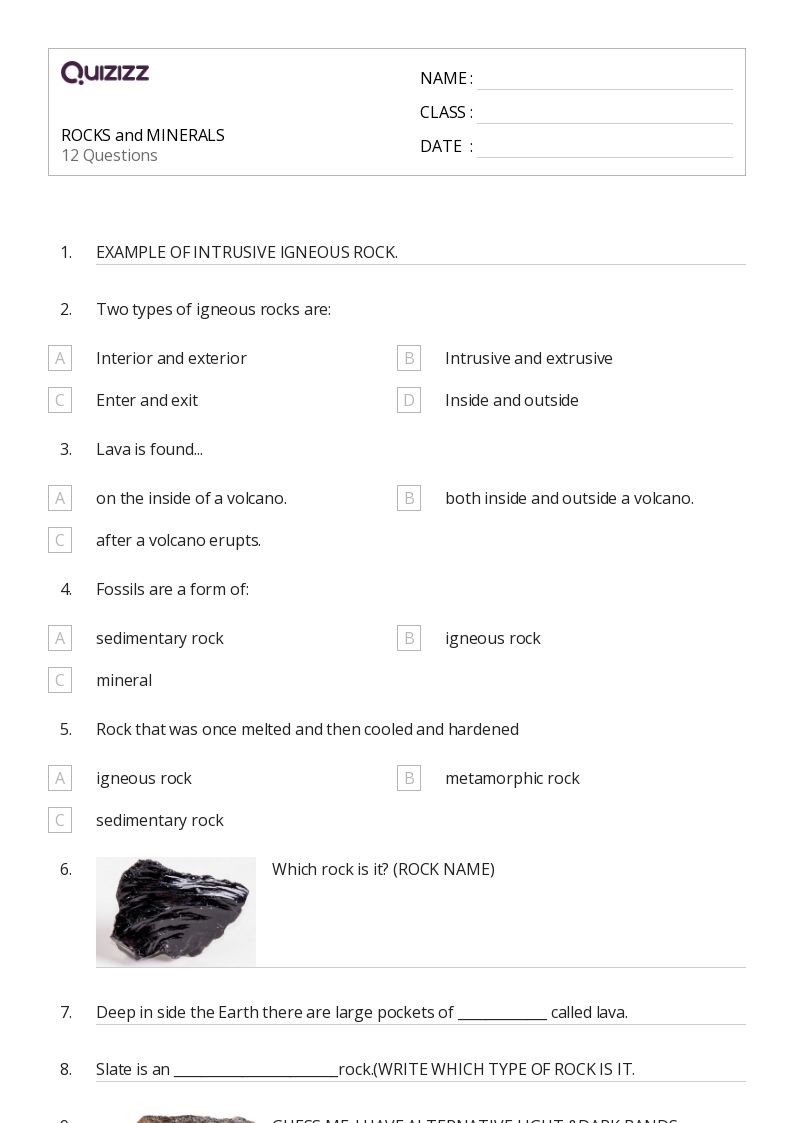 50+ minerals and rocks worksheets on Quizizz Free & Printable