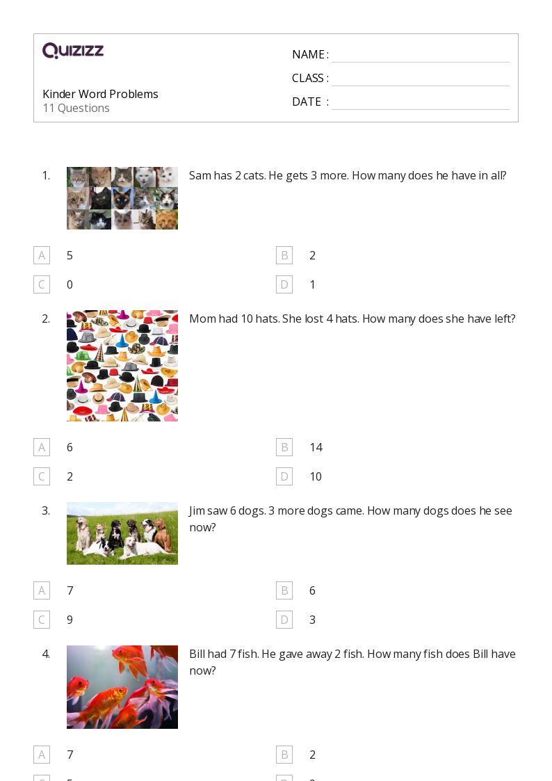 50+ Mixed Operation Word Problems worksheets for Kindergarten on