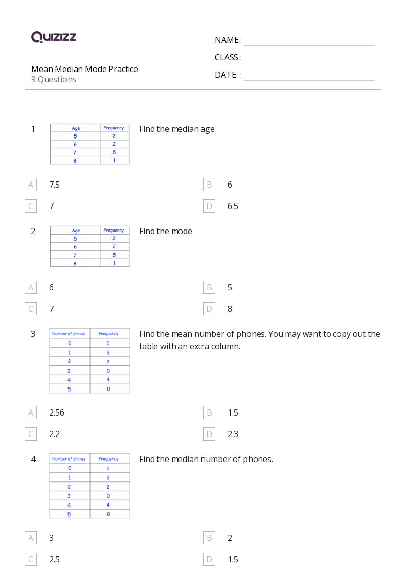 50+ Mean, Median, and Mode worksheets for 5th Class on Quizizz Free