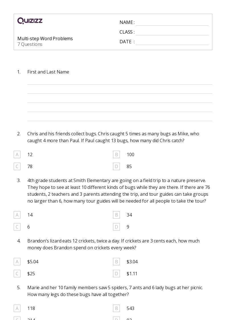 50+ Multi-Step Word Problems worksheets for 5th Grade on Quizizz | Free