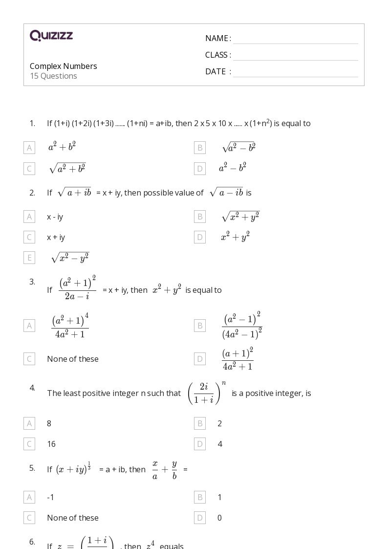 50+ Math worksheets for 11th Class on Quizizz | Free & Printable