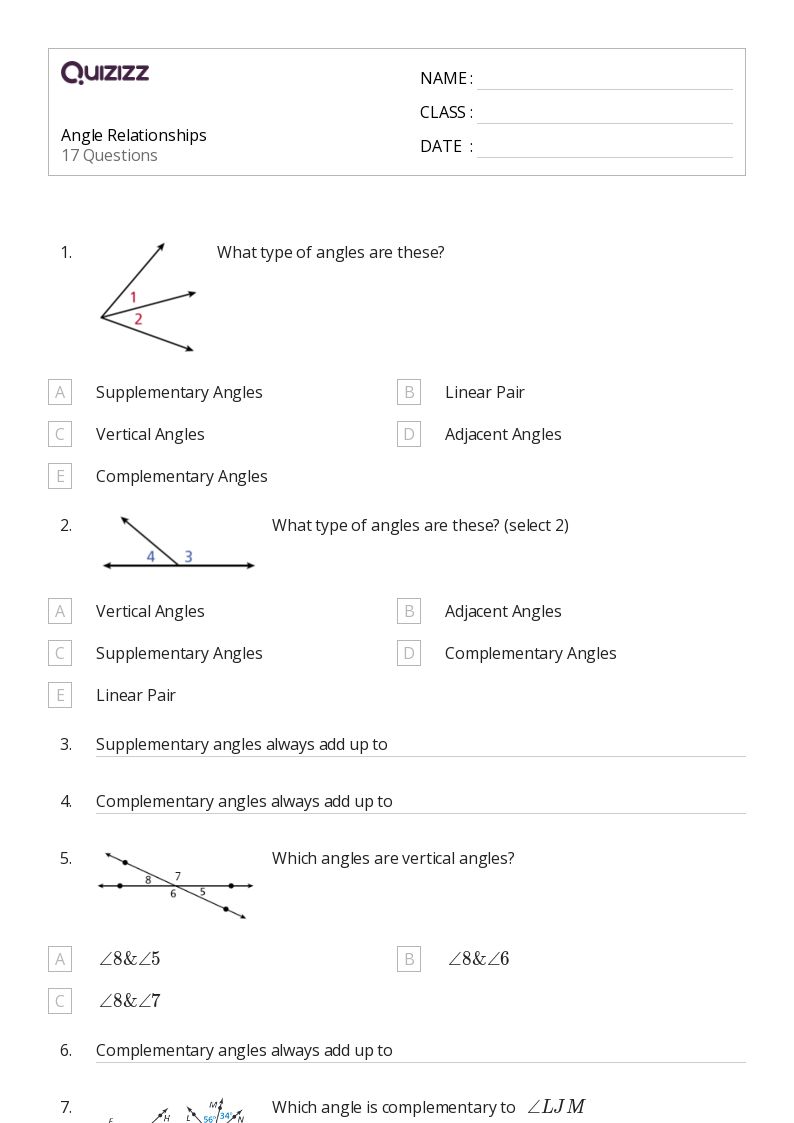 50+ angles worksheets for 10th Class on Quizizz Free & Printable