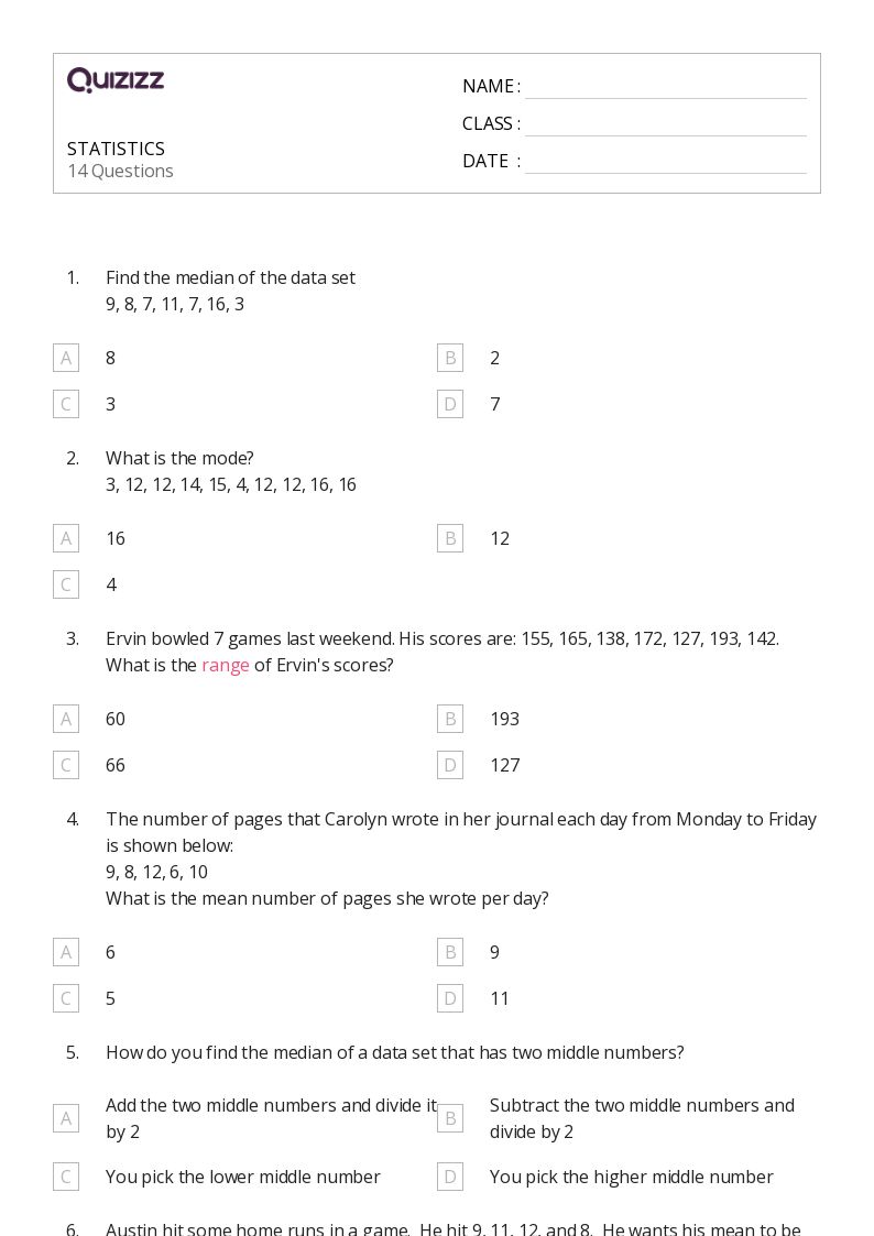50+ Statistics worksheets for 2nd Grade on Quizizz Free & Printable