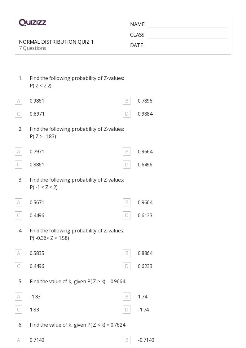 50+ normal distribution worksheets for 11th Grade on Quizizz Free & Printable
