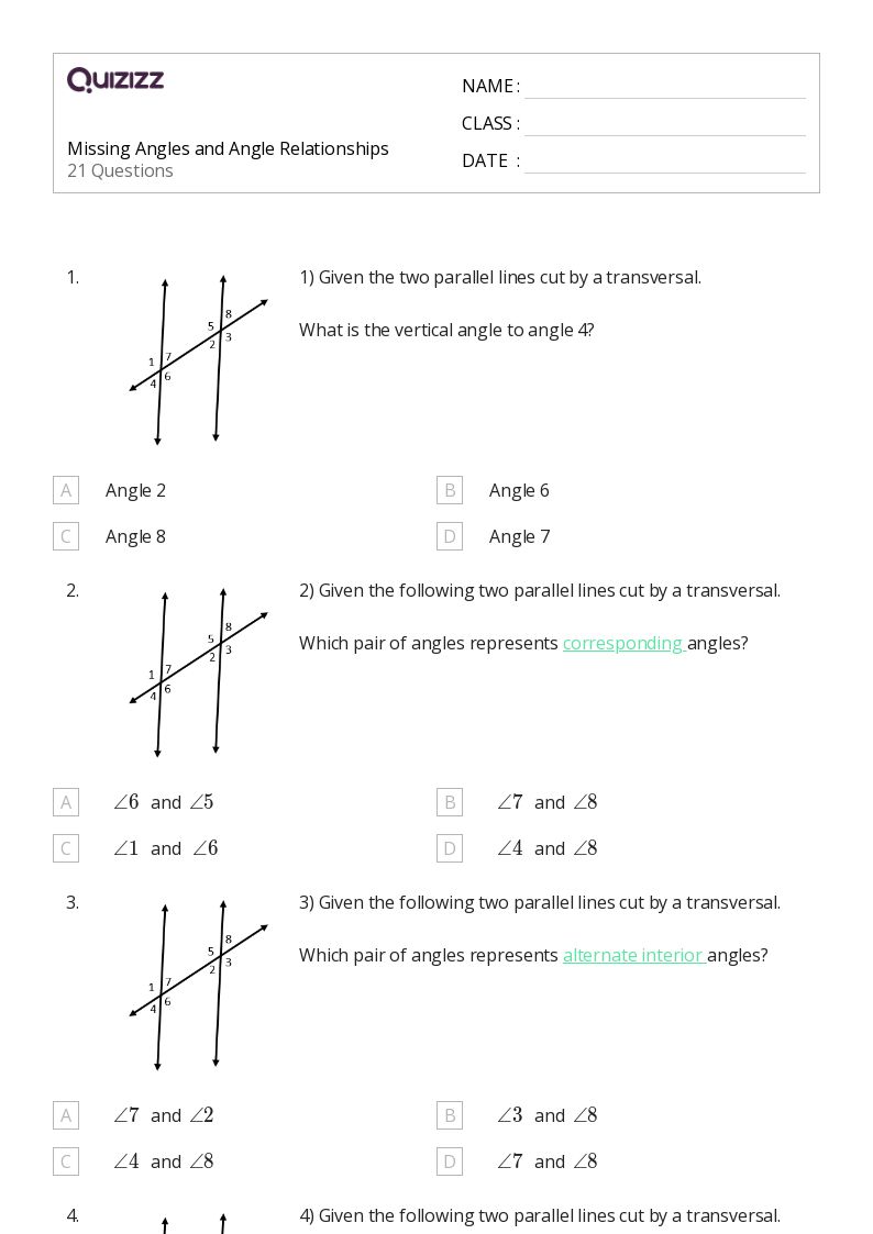 50+ Angles worksheets for 8th Grade on Quizizz Free & Printable