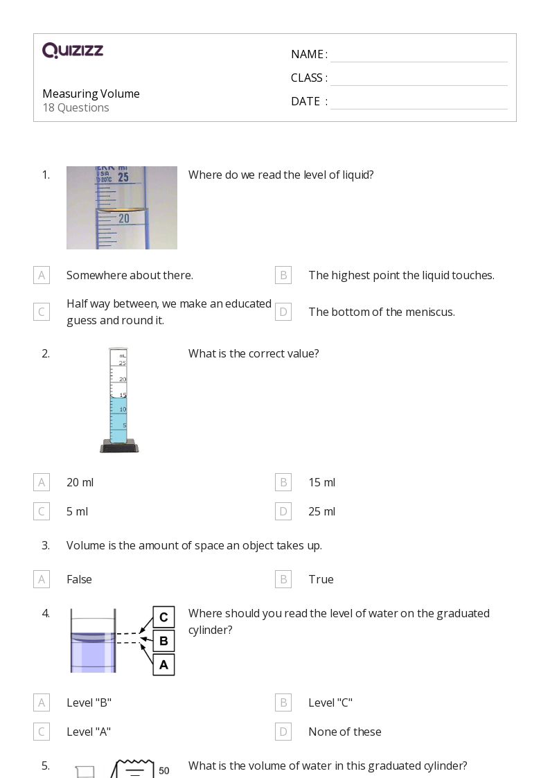 50+ Measuring Volume worksheets for 6th Class on Quizizz Free & Printable