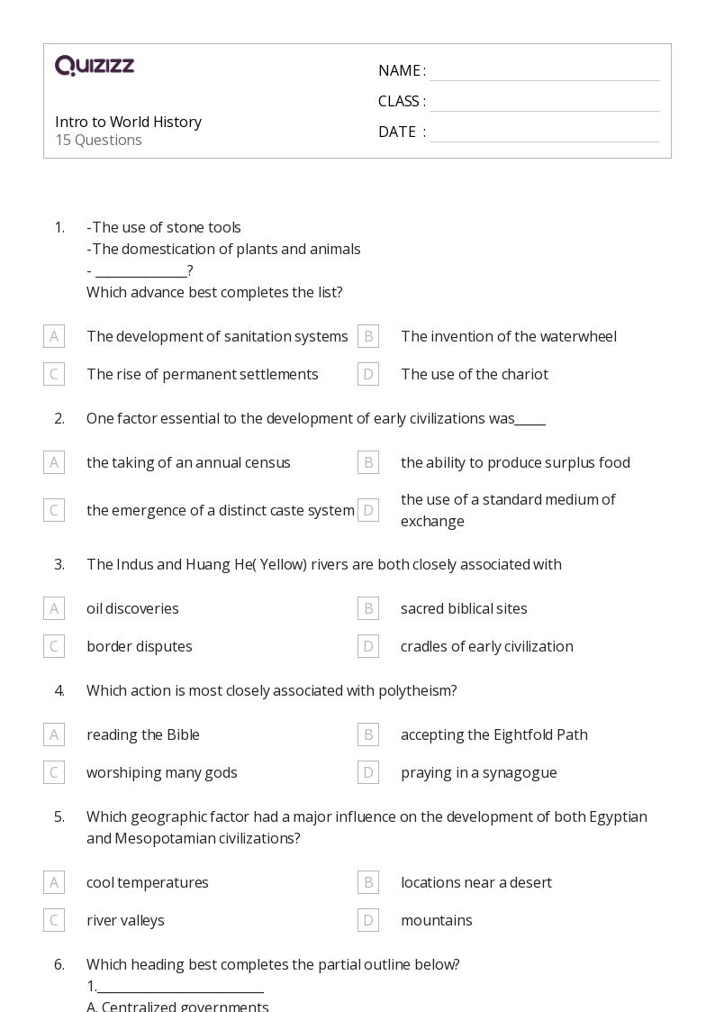 50+ ancient world history worksheets for 10th Grade on Quizizz Free