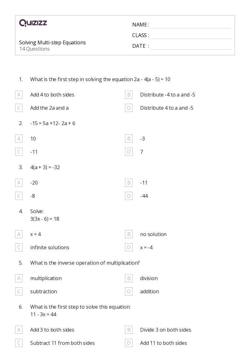50+ Multi-Step Equations worksheets for 8th Grade on Quizizz | Free