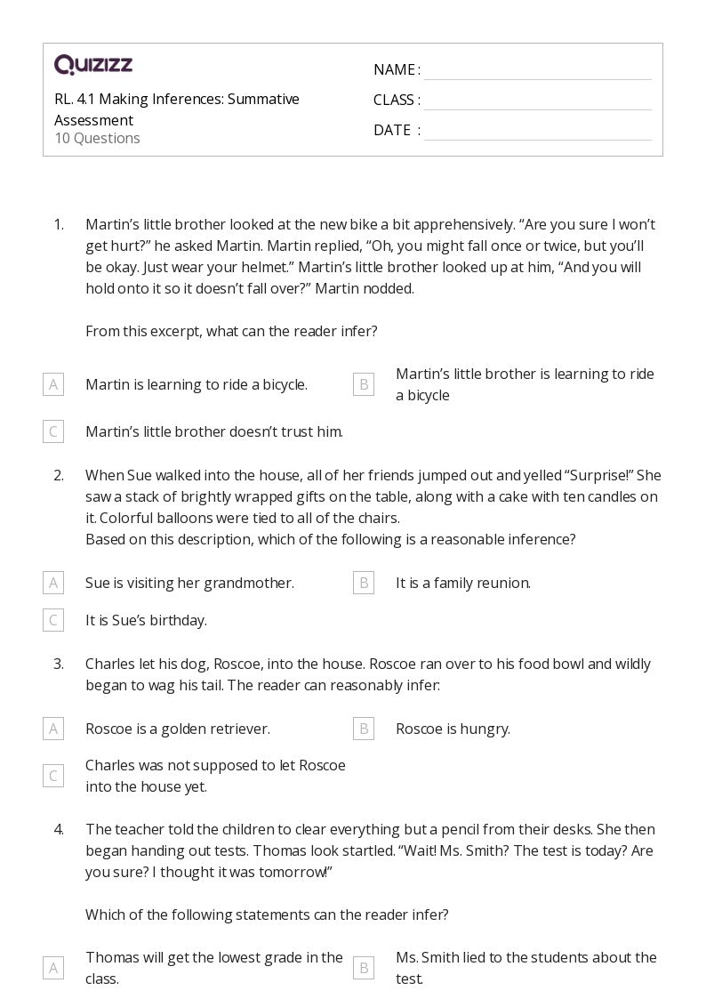 50+ Making Inferences worksheets for 5th Grade on Quizizz | Free