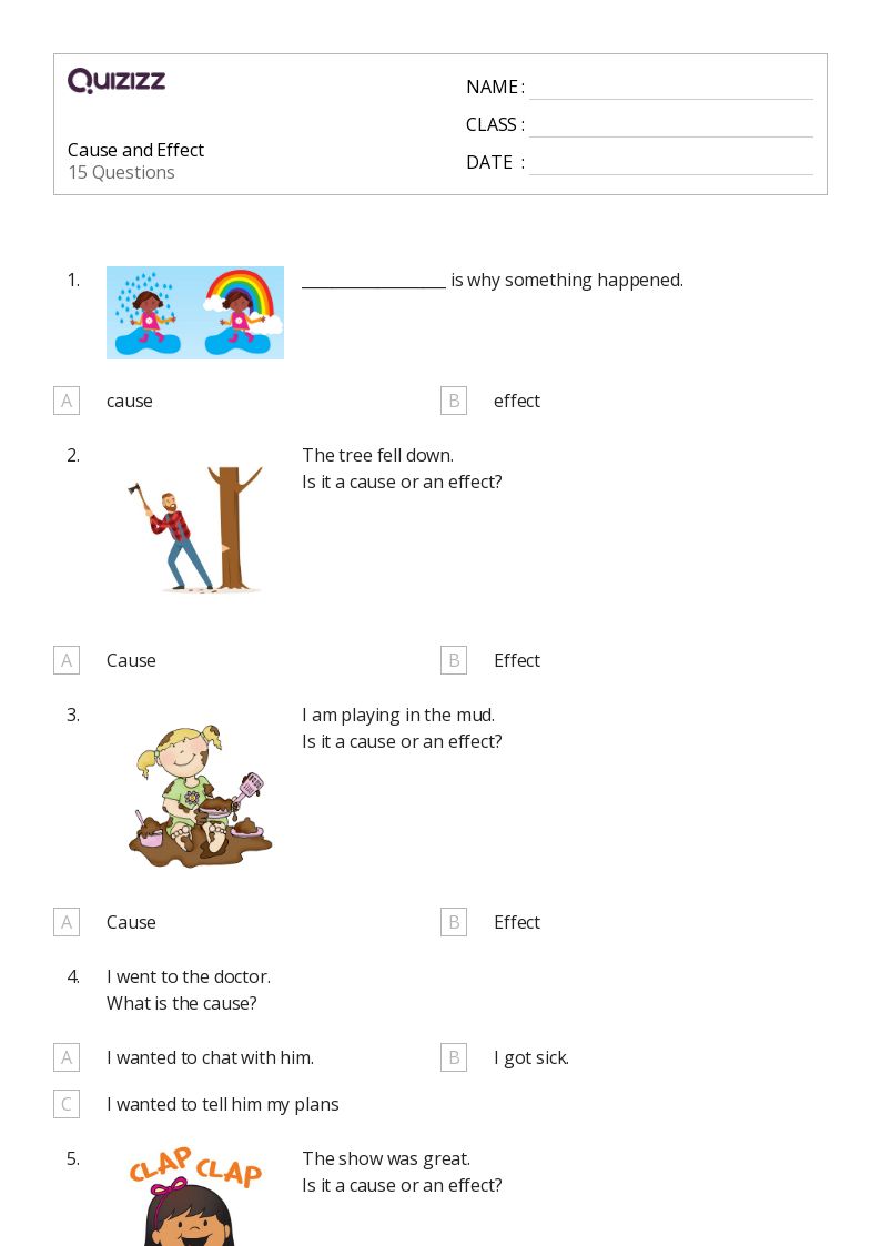 50+ Cause and Effect worksheets for 1st Grade on Quizizz Free & Printable