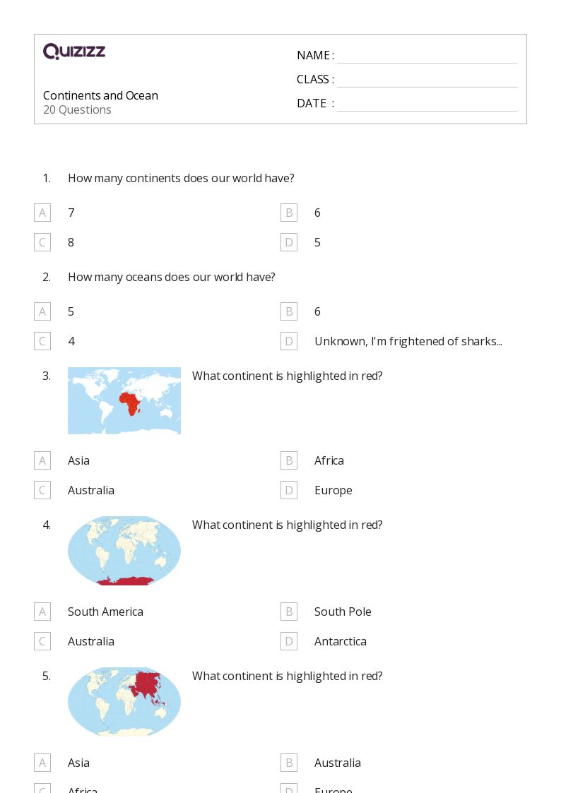 50+ continents worksheets for 3rd Grade on Quizizz Free & Printable