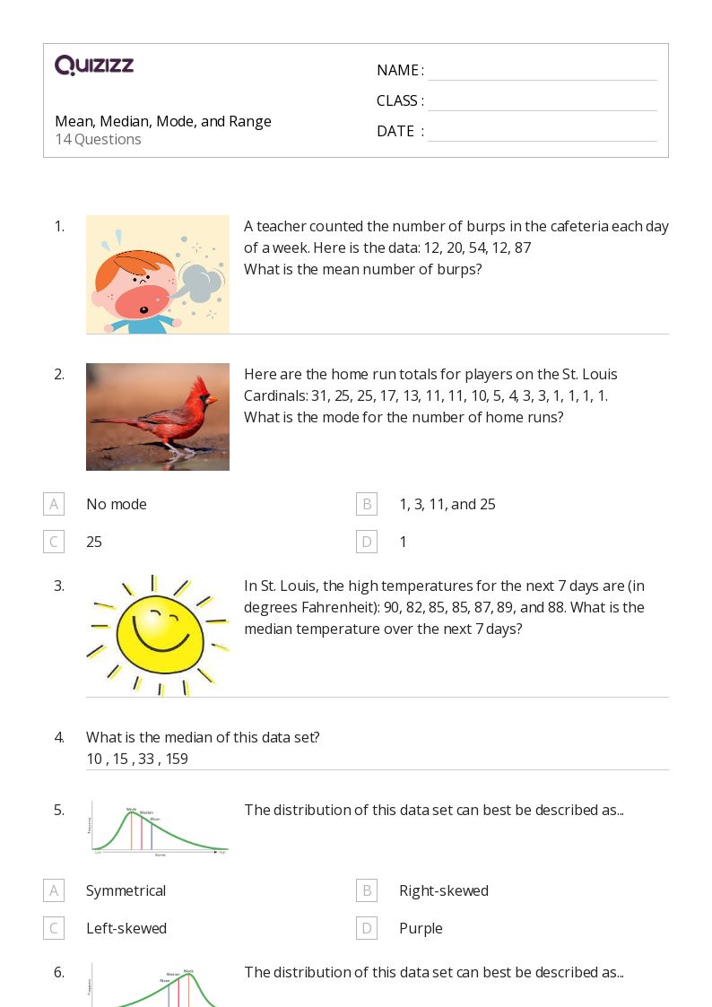 50+ Mean, Median, and Mode worksheets for 7th Class on Quizizz Free