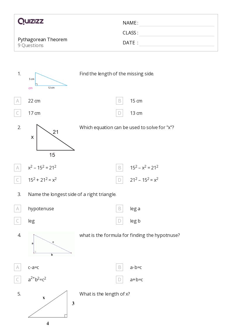 50+ Pythagorean Theorem worksheets for 6th Class on Quizizz Free