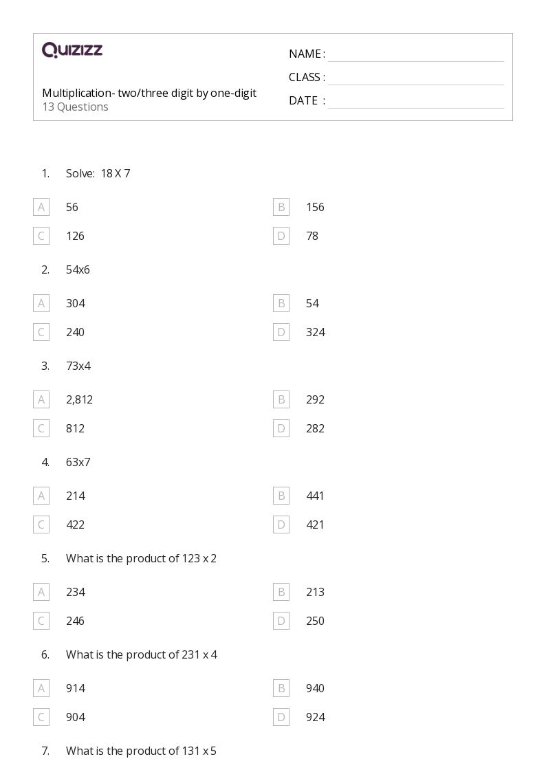 50+ OneDigit Multiplication Word Problems worksheets for 6th Class on Quizizz Free & Printable
