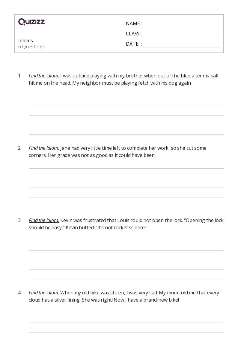50+ Idioms worksheets for 3rd Grade on Quizizz Free & Printable