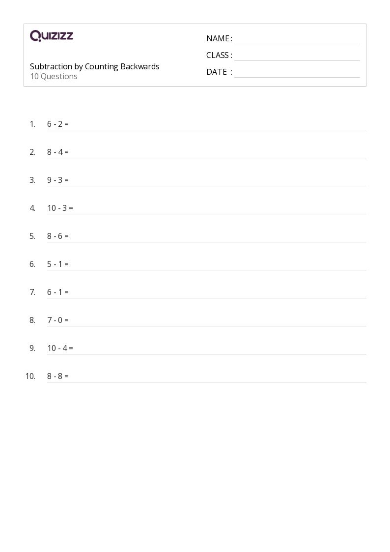 50+ Subtraction and Counting Back worksheets for 1st Year on Quizizz