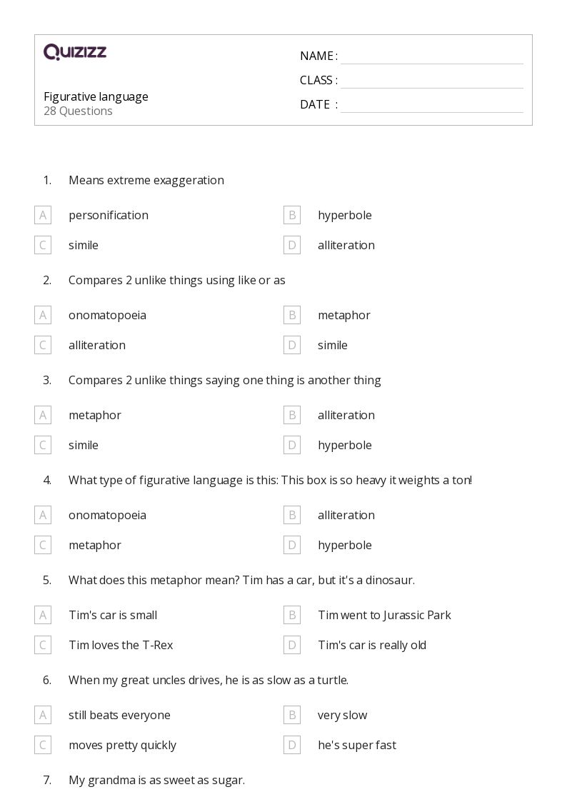 50+ Figurative Language worksheets for Kindergarten on Quizizz Free