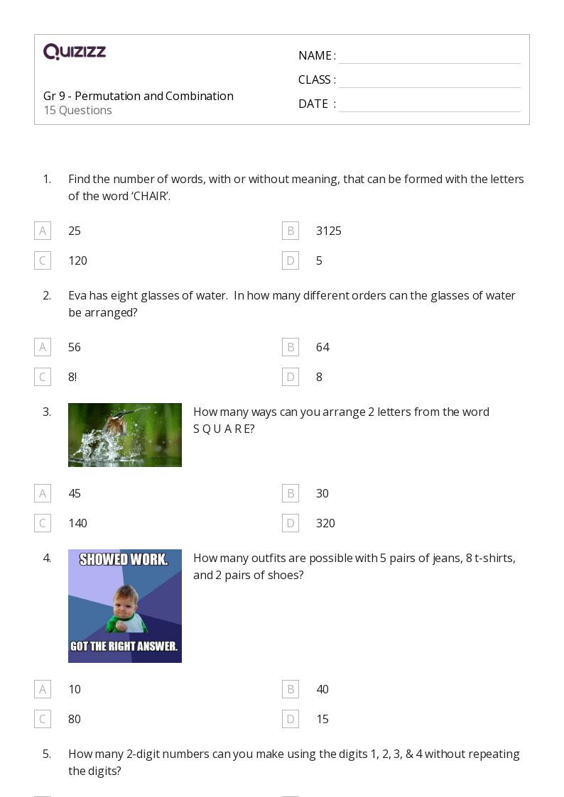 50+ permutation and combination worksheets on Quizizz Free & Printable