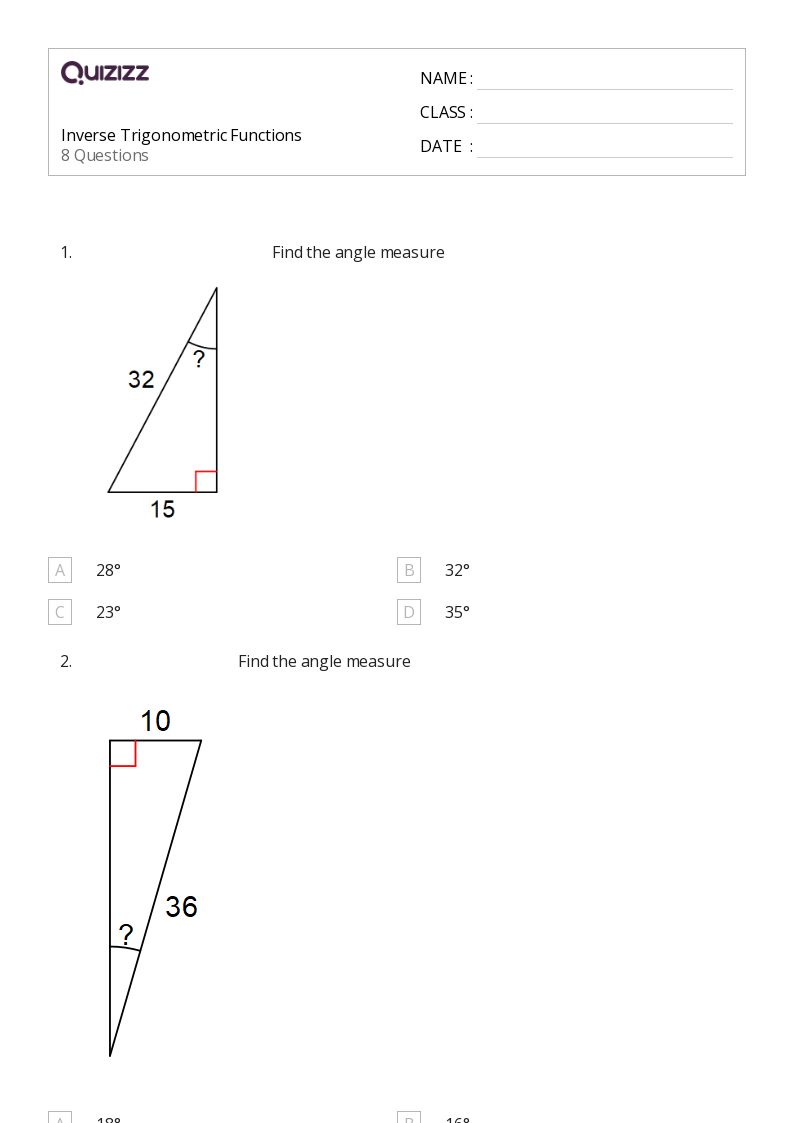 50+ inverse trigonometric functions worksheets for 11th Grade on