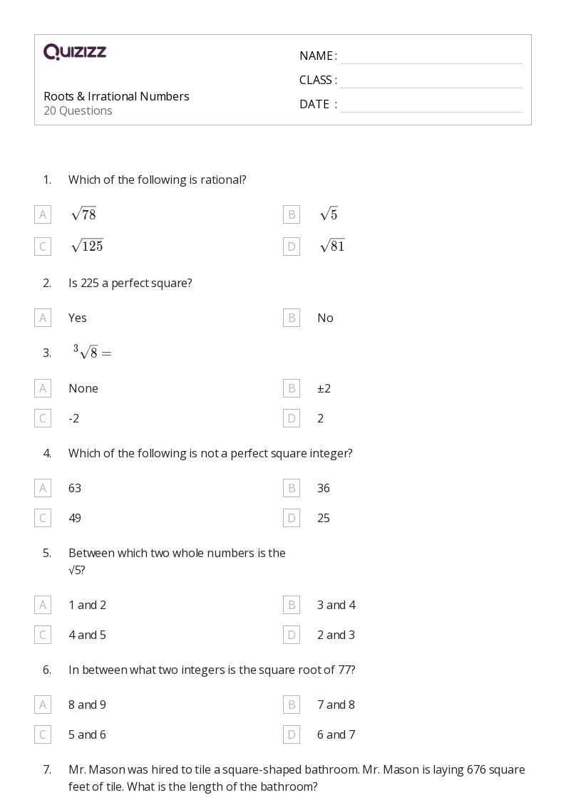 50+ Irrational Numbers worksheets for 7th Grade on Quizizz Free & Printable