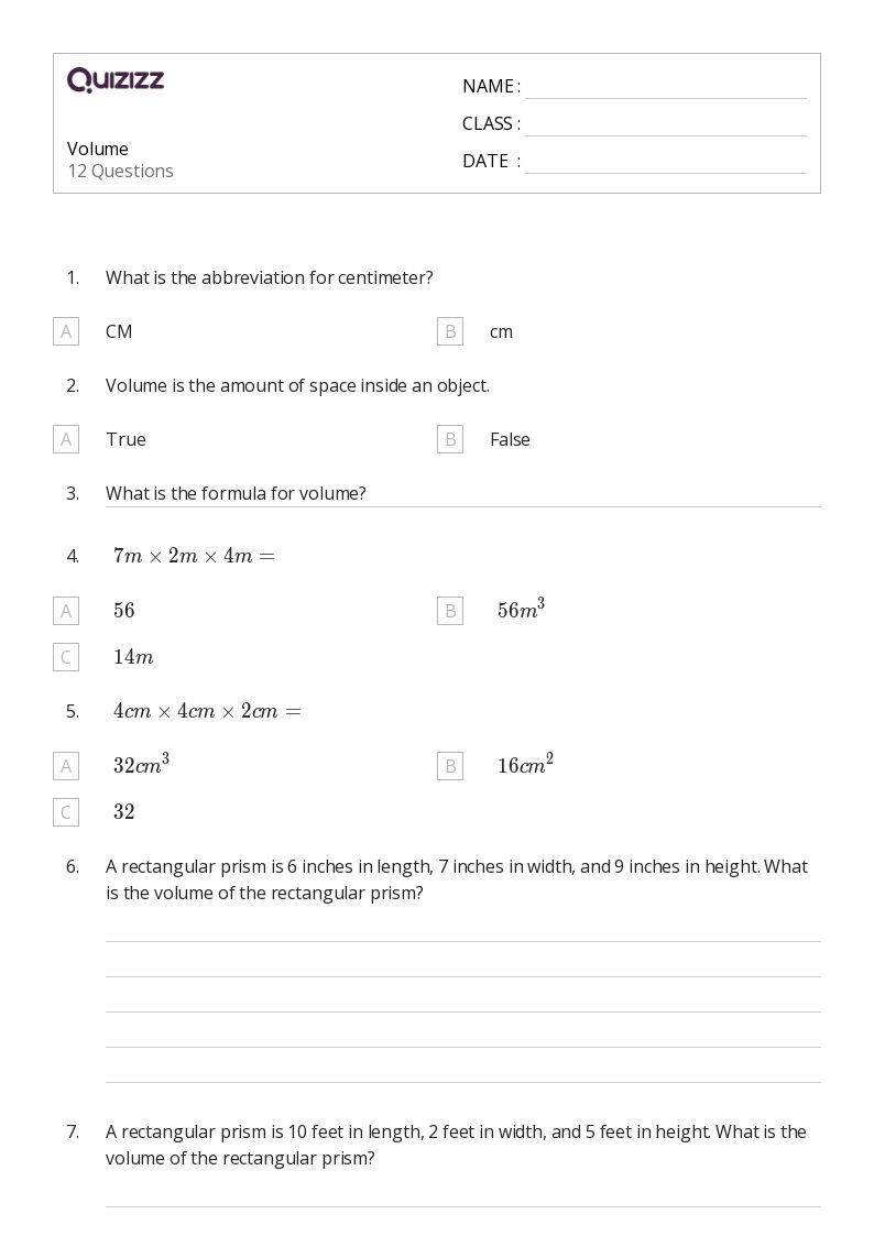 50+ Volume worksheets for 4th Grade on Quizizz Free & Printable