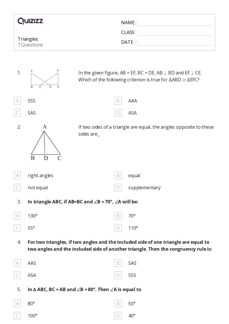 50+ triangles worksheets for 9th Class on Quizizz Free & Printable