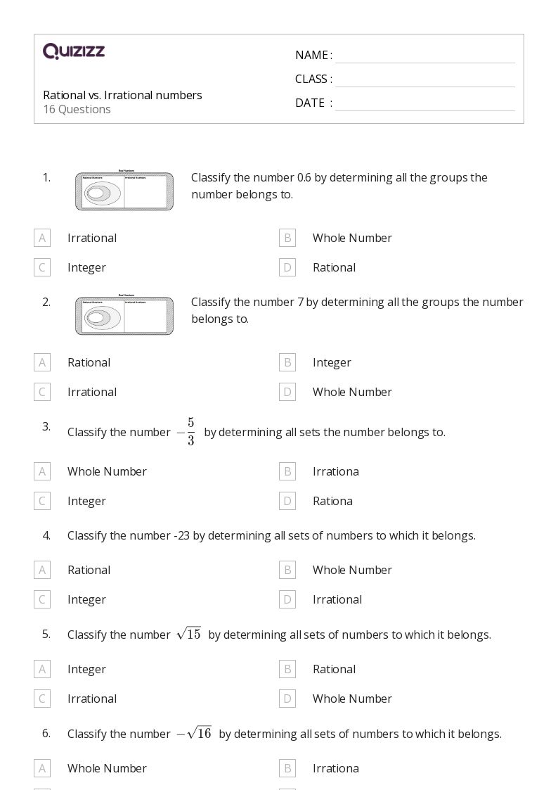 50+ Irrational Numbers worksheets for 8th Grade on Quizizz Free & Printable