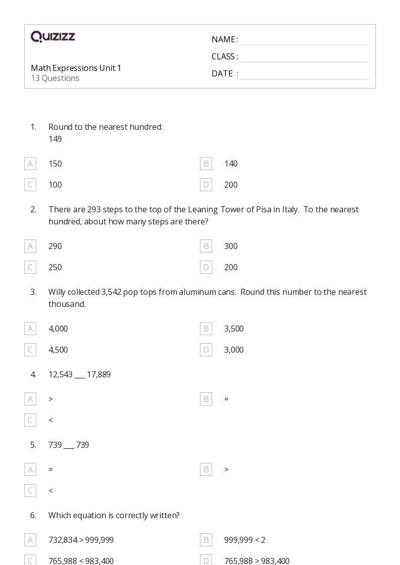 50+ Writing Expressions worksheets for 4th Grade on Quizizz Free & Printable