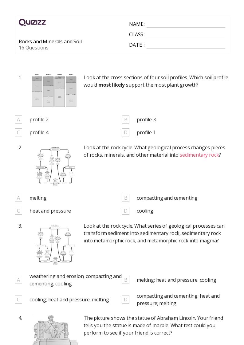 50+ minerals and rocks worksheets for 3rd Grade on Quizizz Free & Printable