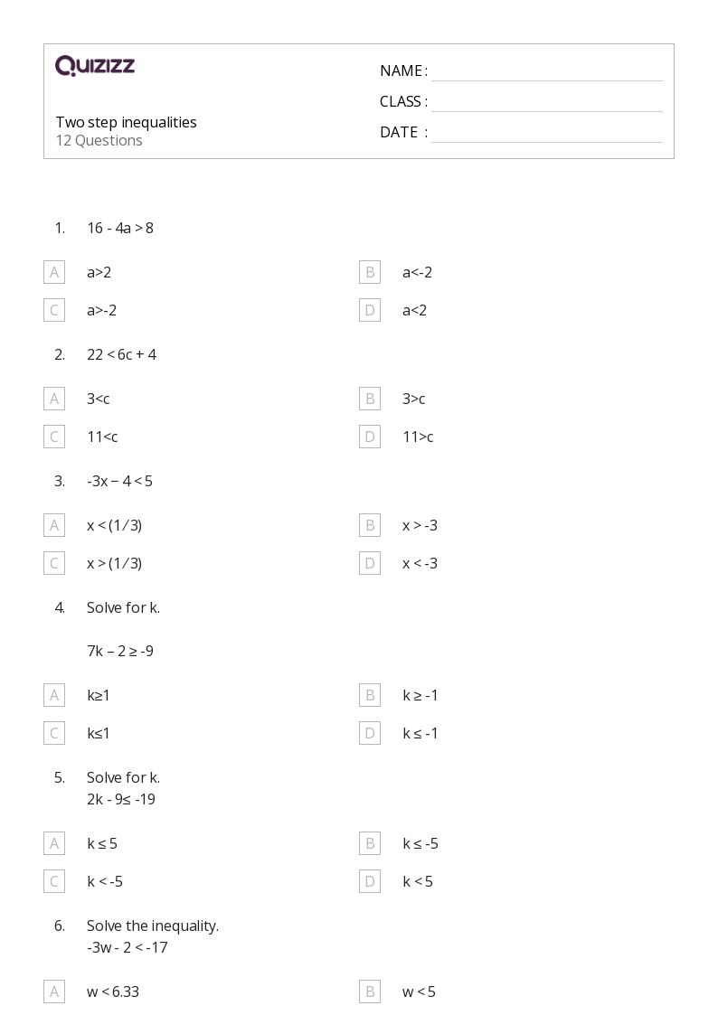 50+ Two-Step Inequalities worksheets on Quizizz | Free & Printable