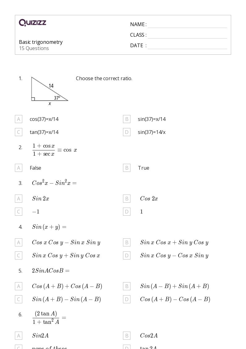 50+ Trigonometry worksheets on Quizizz | Free & Printable