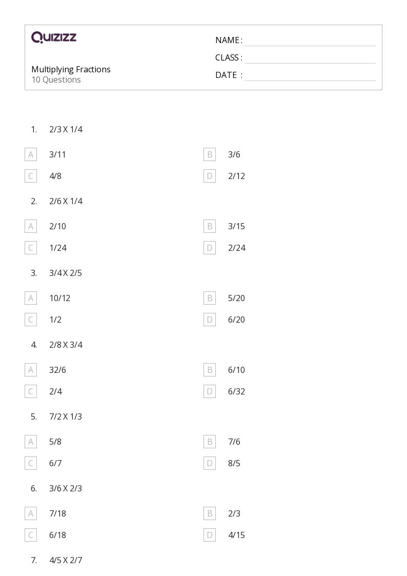 50+ Multiplying Fractions worksheets on Quizizz Free & Printable